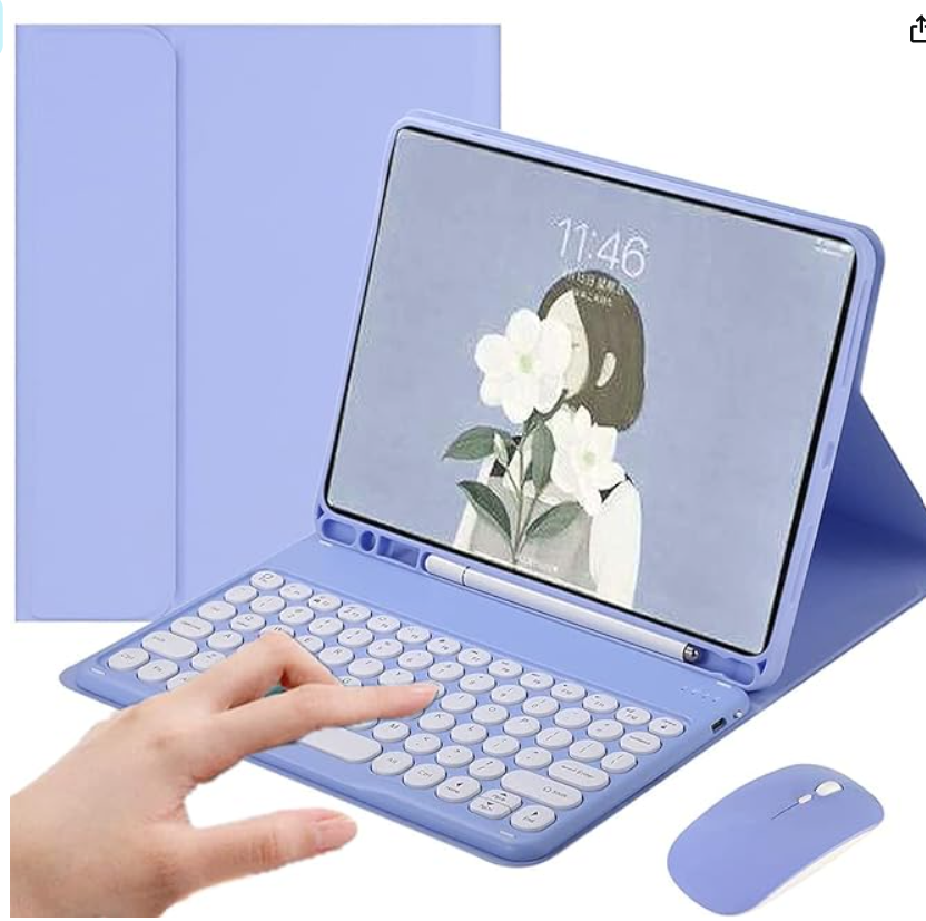 Capa de teclado para iPad Air 5 2022/Air 4 2020, teclado de 5ª/4ª geração para iPad Air com Mouse Teclas redondas bonitas Capa destacável com porta-lá