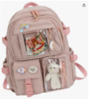 Milageto Mochilas Femininas Bonitas à Prova de Roubo Livro Multi-bolso com Pin Bear Bolsas Escolares Mochila Mochila para Meninas Adolescentes Livro E