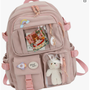 Milageto Mochilas Femininas Bonitas à Prova de Roubo Livro Multi-bolso com Pin Bear Bolsas Escolares Mochila Mochila para Meninas Adolescentes Livro E