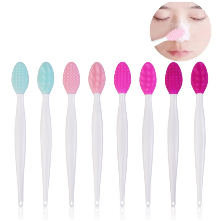 Silicone Facial Cleansing Brush Beauty Tool Double Sided Nose Cleaner Blackhead Remover (Color Random Shipment)