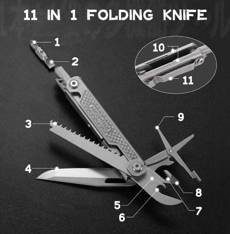 SWISS TECH 11 In 1 Mini Multitool Folding Knife EDC Outdoor Pocket Portable Knife Outdoor Camping Survival Equipment