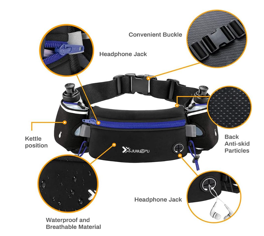Number-one Cinto de corrida com garrafas de água (2 x 175 ml), cinto de hidratação à prova d'água, bolsa de cintura para iPhone ajustável, bolsa