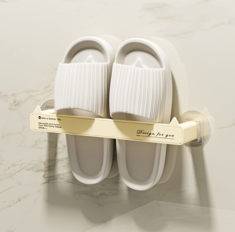 Non-marking wall-mounted bathroom hole-free slipper rack Drainage storage shelf