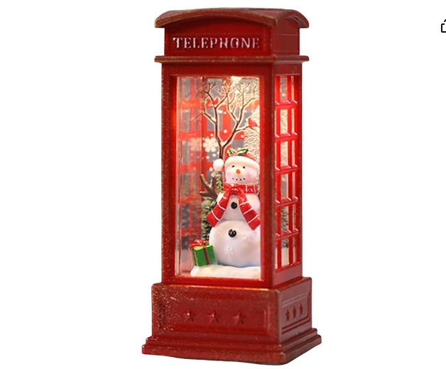 Christmas English Telephone Booth Ornament with Light (Snowman)