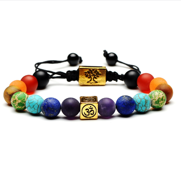 Tree of Life Multicolor Beads Stone Braided Rope Yoga Bracelet