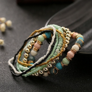 Four Seasons Bohemian Multi-Layered Beaded Women’s Elastic Bracelet