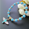 completely Gold Stamped Acrylic Angel Cross Bead Bracelet