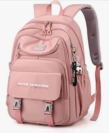 Fashion Women's Waterproof School Backpack,Laptop Backpacks, Complimentary Panda Ornament, Pink