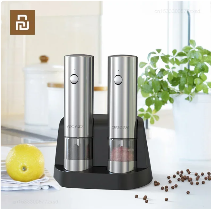 Youpin Circle Joy Rechargeable Salt Pepper Grinder Set with Base Stainless Steel Automatic Salt Spice Grinder Pepper Mill Suit