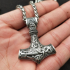 Thor’s Hammer Pendant Viking Amulet Hammer Necklace (Silver Metal Chain)