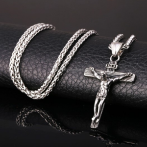 10pcs for sale Men’s Vintage Stainless Steel Cross Jesus Pendant Necklace (Cross Chain – Silver)