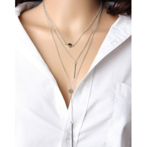 Simple 3-layer necklace with small dots and exquisite metal rod necklace sweater chain (gold)