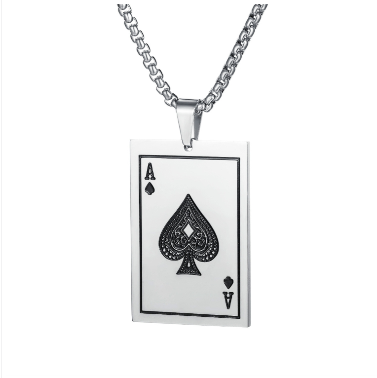 OPK 1670 versatile titanium steel Ace of Spades playing card pendant personalized men's necklace, color: natural pendant + chain