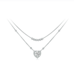 S925 sterling silver platinum-plated double-layer moissanite collarbone necklace (MSN033)