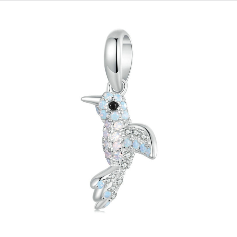 S925 sterling silver platinum plated zircon bird DIY pendant (BSC993)