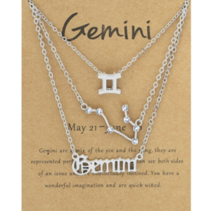 3-in-1 Twelve Zodiac Necklace Set Retro Letter Symbol Diamond Jewelry Set, Style: Gemini Silver