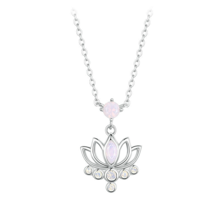 S925 sterling silver platinum-plated lotus women's necklace (SCN520)