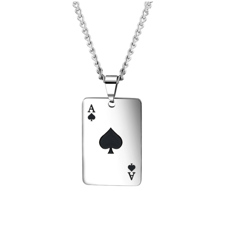 OPK 1542 Titanium steel men's necklace, personalized playing card pendant, color: black model with chain