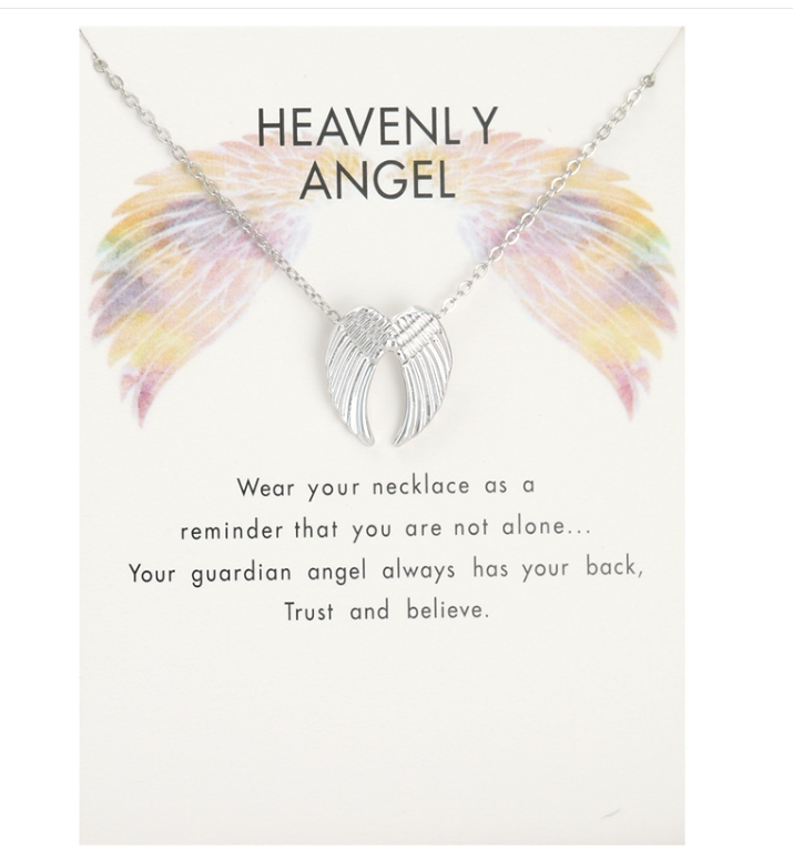 Angel Wings Necklace Guardian Angel Pendant Collarbone Chain Jewelry (Silver)
