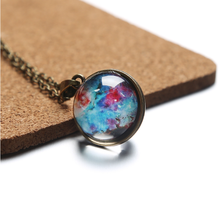 Double-sided glass ball solar system universe starry sky necklace galaxy pendant