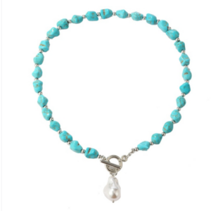 Bohemian Turquoise Natural Stone Sweater Vintage Pendant, Model: N2203-17 Pearl Style