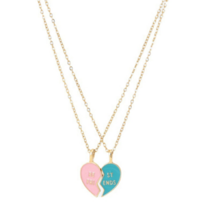 Best friend love clavicle chain, matching heart-shaped pendant, friendship card necklace (pink blue)