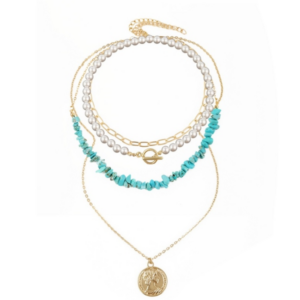 Bohemian colored crushed natural stone necklace, model: N2105-20 blue-green stone