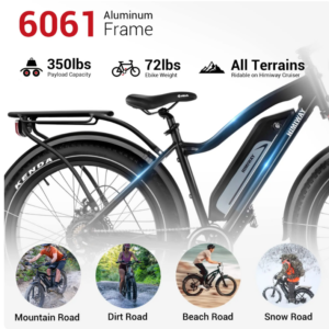 26-inch Fat Tire Electric Bike 750W 48V 17.5Ah Battery Mountain eBike with Shimano 7-Speed Gears Electric Bicycle for Adults