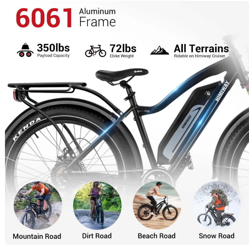 26-inch Fat Tire Electric Bike 750W 48V 17.5Ah Battery Mountain eBike with Shimano 7-Speed Gears Electric Bicycle for Adults