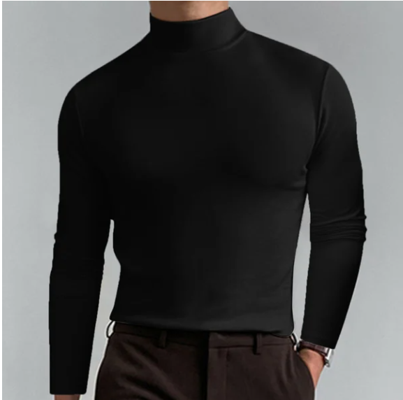 Mens High Neck Slim Fit Long Sleeve T-shirt