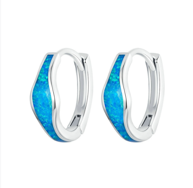 S925 sterling silver platinum plated colorful opal earrings