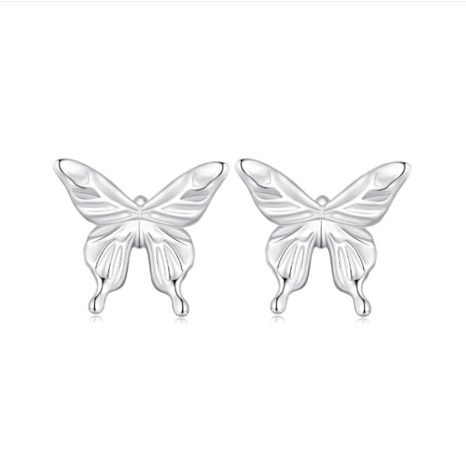 BSE861 sterling silver S925 platinum plated butterfly earrings
