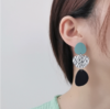 2 pairs for sale Contrasting color acrylic geometric round stitching long women’s earrings (color)