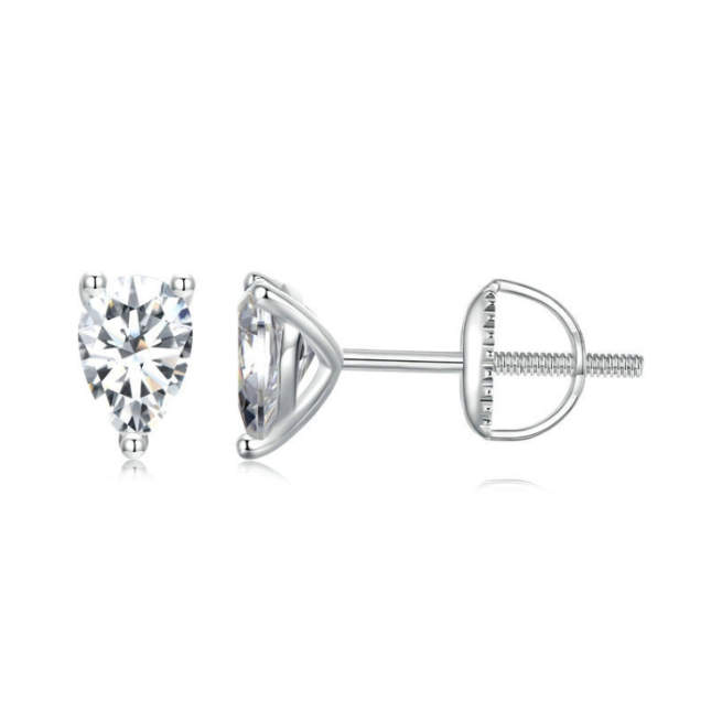 S925 sterling silver platinum-plated sparkling water drop moissanite stud earrings (MSE049)