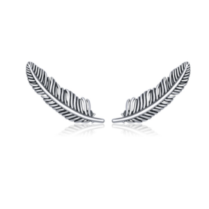 Retro Feather Stud Earrings Sterling Silver Girls Earrings
