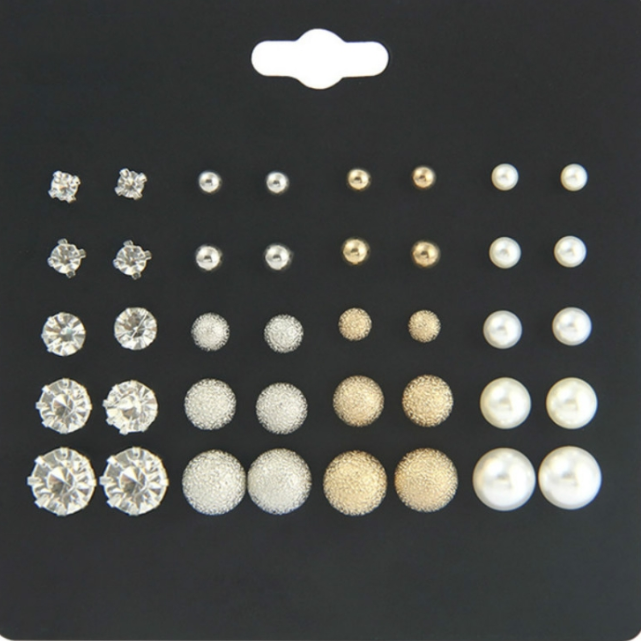 20 pairs/pack, six-claw zircon earrings, women’s pearl-encrusted diamond jewelry