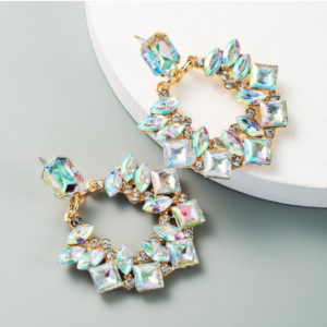 1 pair for sale, exaggerated geometric alloy inlaid with rhinestone earrings, super sparkly diamond-filled earrings for women (AB color)