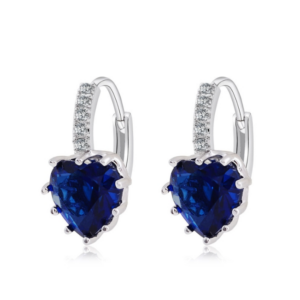 Cute heart-shaped cubic zirconia earrings in 925 sterling silver (color: white gold and dark blue)