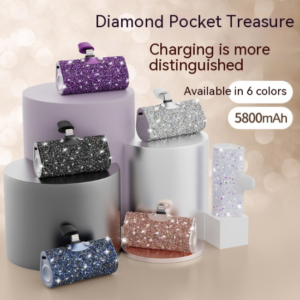 Cross-border popular resin diamond pocket capsule power bank diamond quick gift mini lipstick compact mobile power supply