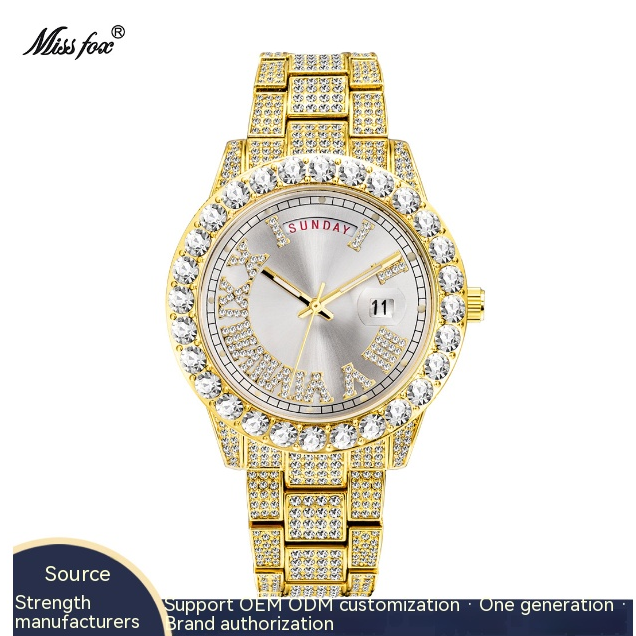 MISSFOX brand watch foreign trade popular fashion full diamond hip hop diamond water ghost day calendar men's watch