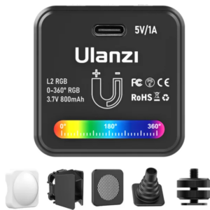 Ulanzi L2 RGB Mini COB Video Camera Light Dimmable 360° Full Color Light with Diffuser Honeycomb Photography for DSLR Camera