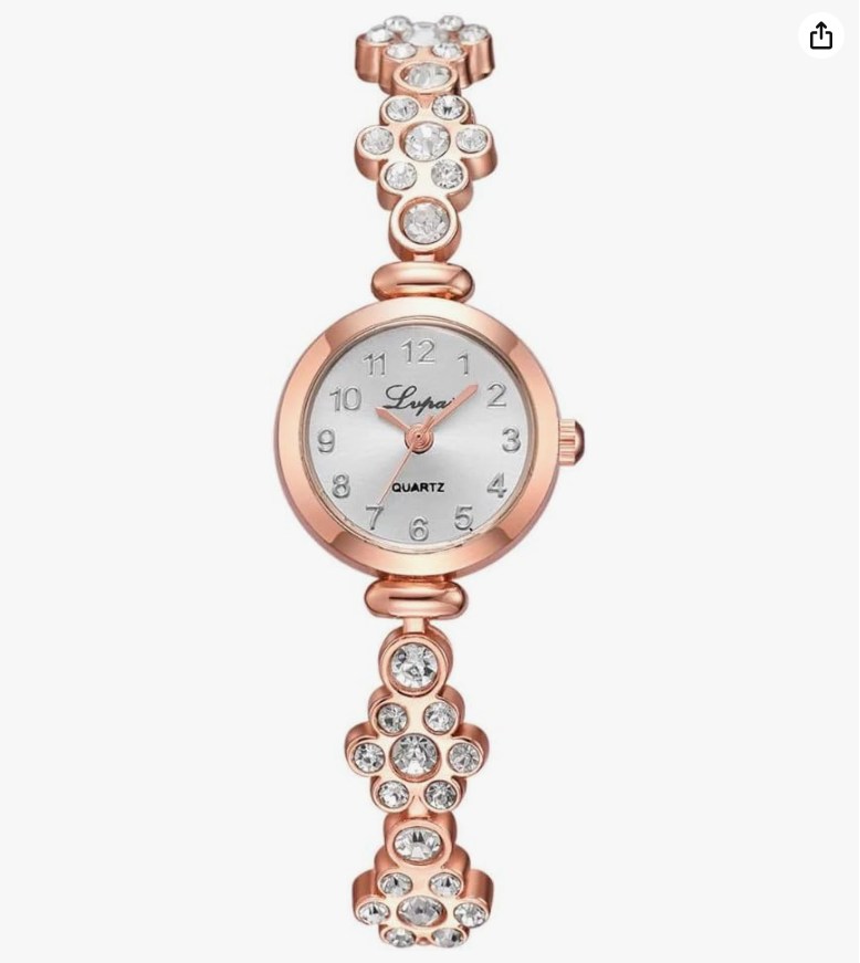 Women's Gold Quartz Watch Strap With Stones And Flower
