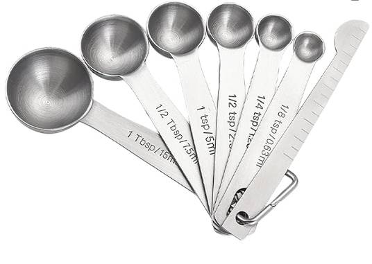 Queenser 6-Piece Measuring Spoon Set with Measuring Ruler for Dry and Liquid Ingredients Kitchen and Baking Utensils Stainless Steel Heat Resistant Co