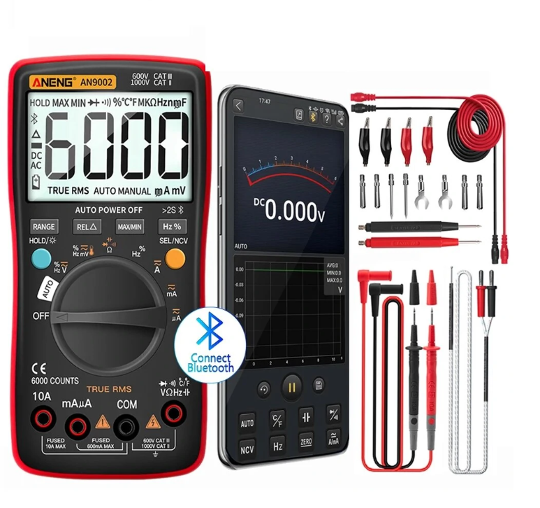 ANENG AN9002 Bluetooth Digital Multimeter 6000 Counts Professional MultimetroTrue RMS AC/DC Current Voltage Tester Auto-Range-General Model