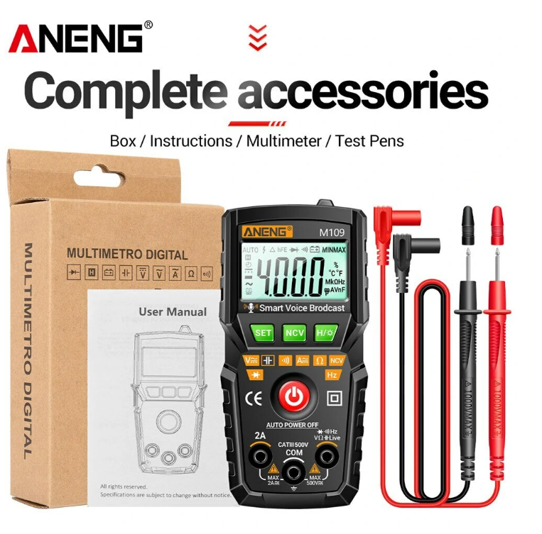 ANENG M109 Digital Multimeter 4000 count AC/DC Voice Broadcast Electrical Instruments Tester Auto Multimetro Profesional Meter
