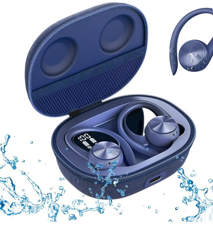 YANWA Sports Wireless Bluetooth 5.0 TWS-Touch earphone with Ear Hook, IPX5 Sweatproof Water Resistant, Built-in Microphone Switching Song Control, 24
