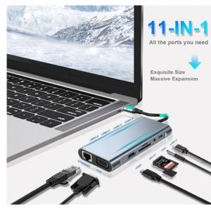 KABEWUS USB C HUB, 11-in-1 USB C Adapter with HDMI 4K VGA USB 3.0 Port PD Type-C RJ45 Ethernet Port SD/TF Card Reader, 3.5mm AUX Compatible with MacBo