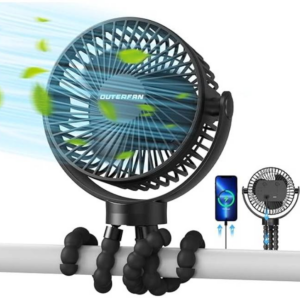 Portable Stroller Fan, 42H 10,000 mAh, Battery Operated Fan, Flexible Tripod, with Small Clip for Stroller, Car Seat, Golf Cart