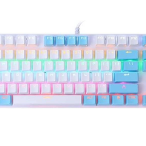 Daseey BAJEAL 87 Keys Wired Mechanical Keyboard Mixed Light Mechanical Keyboard with Blue Mechanical Switch White+Blue Sleep Button