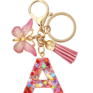 Initial Letter Keychains Alphabet Letter Keychain Pink Tassel Butterfly Key Ring